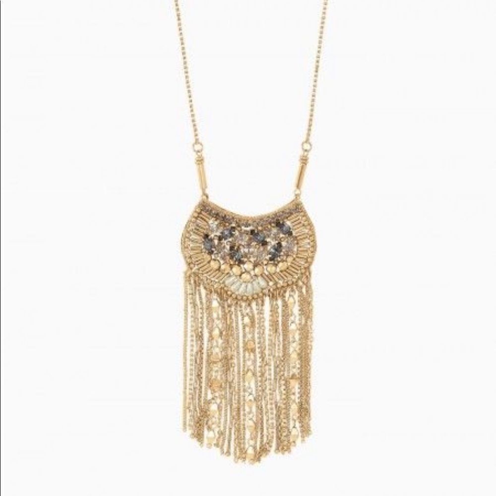 Stella & Dot Analena Pendant Sparkle Fringe Gold Adjustable Statement Necklace - Picture 2 of 7